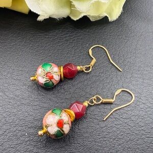 Elegant Gold and ruby Beaded Earrings